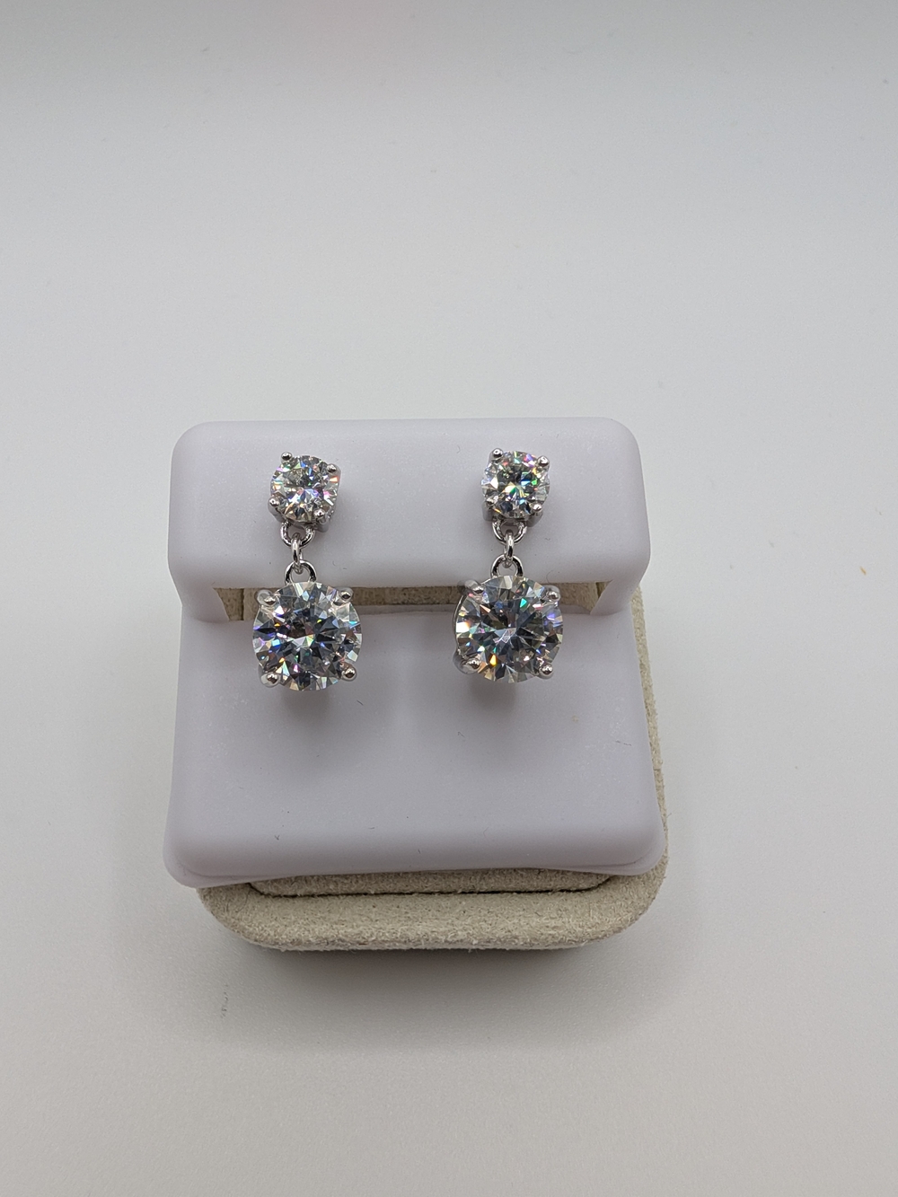 NWT 5.05 CTW Moissanite Double Drop Earrings 925 Sterling Silver